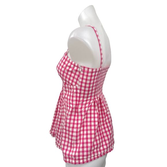 Burberry Women's Pink White Plaid Checkered Sleeveless Peplum Tunic Tank Top 4 - Picture 2 of 5